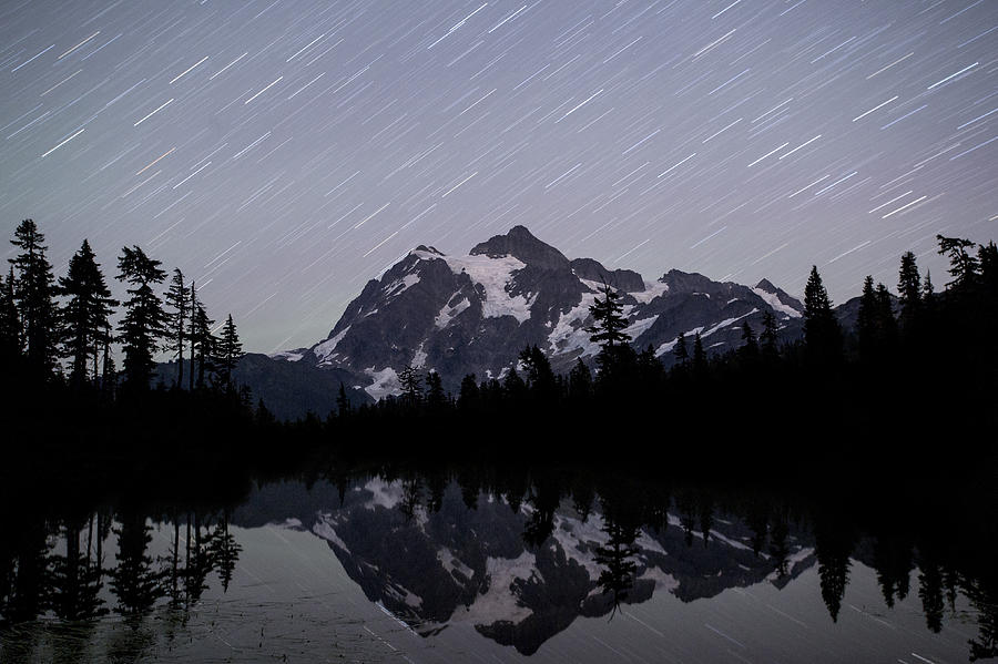 Star Trails over Picture Lake Photograph by Matt McDonald