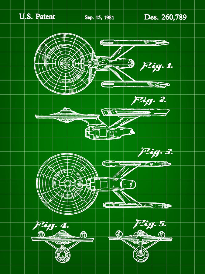 Star Trek Digital Art - Star Trek USS Enterprise Toy Patent 1981 - Green by Stephen Younts