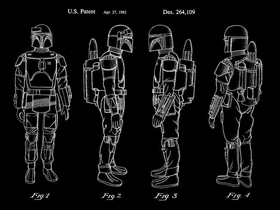 Star Wars Boba Fett Patent 1982 - Black Digital Art by Stephen Younts