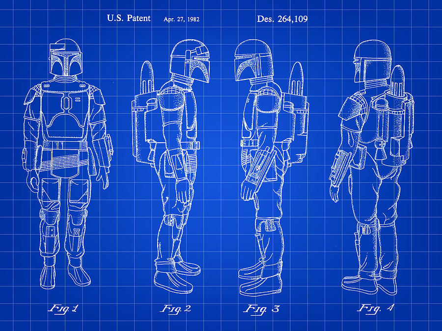 Star Wars Boba Fett Patent 1982 - Blue Digital Art by Stephen Younts