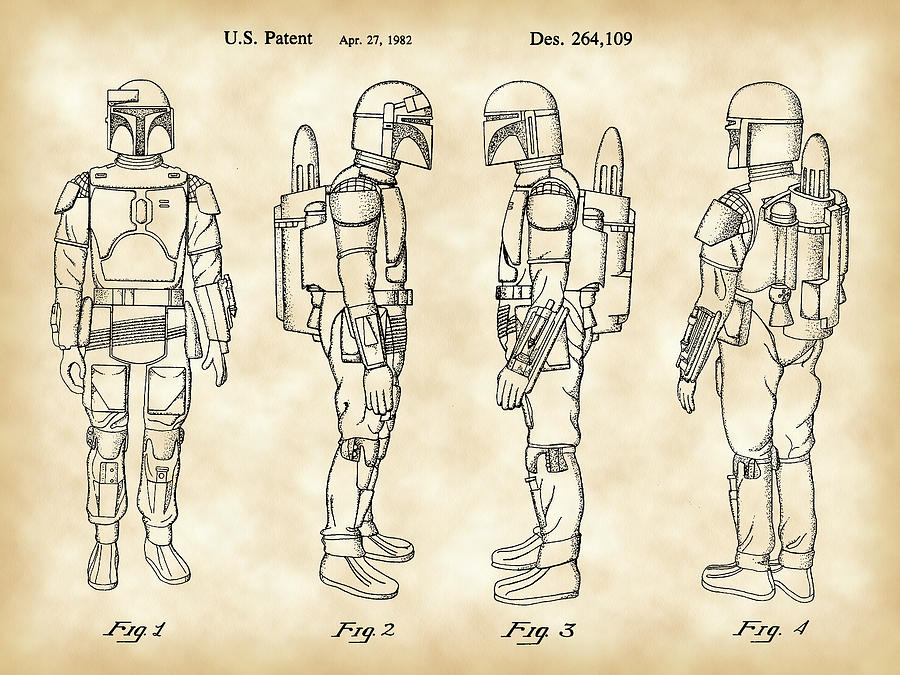 Star Wars Boba Fett Patent 1982 - Parchment Digital Art by Stephen Younts