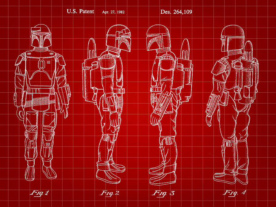 Star Wars Boba Fett Patent 1982 - Red Digital Art by Stephen Younts