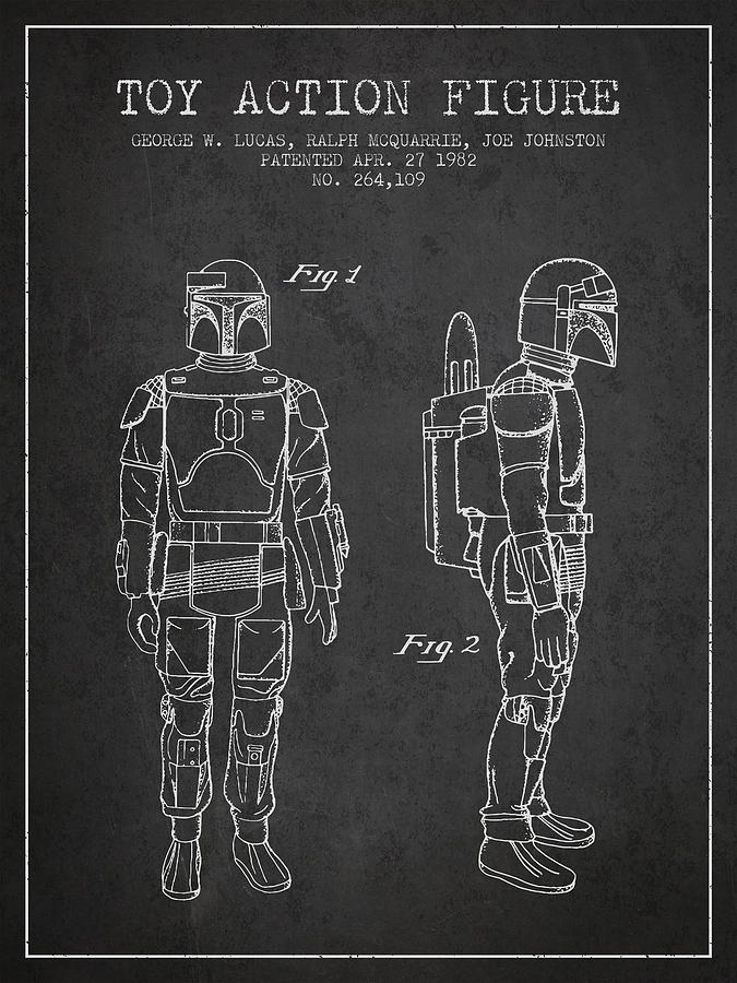 Star Wars Boba Fett Patent From 1982 - Charcoal Digital Art