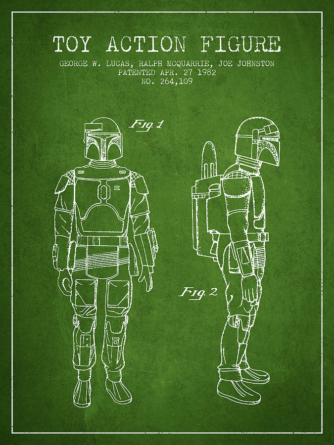 Star Wars Boba Fett Patent From 1982 - Green Digital Art