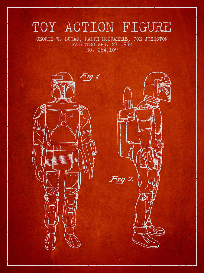 Star Wars Boba Fett Patent From 1982 - Red Digital Art