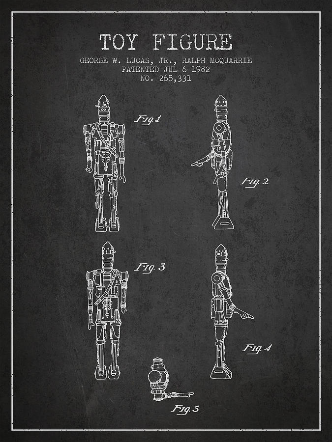 Star Wars Toy Figure No5 Patent Drawing From 1982 - Charcoal Digital Art