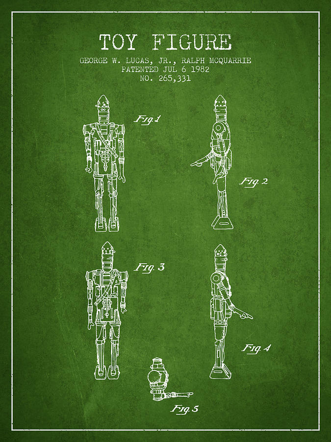 Star Wars Toy Figure No5 Patent Drawing From 1982 - Green Digital Art