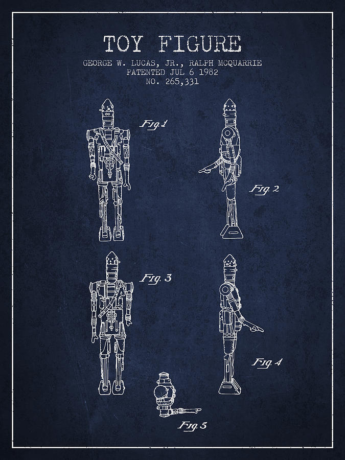 Star Wars Toy Figure No5 Patent Drawing From 1982 - Navy Blue Digital Art