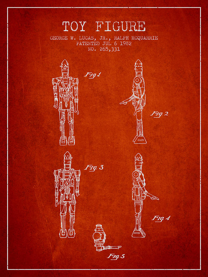 Star Wars Toy Figure No5 Patent Drawing From 1982 - Red Digital Art