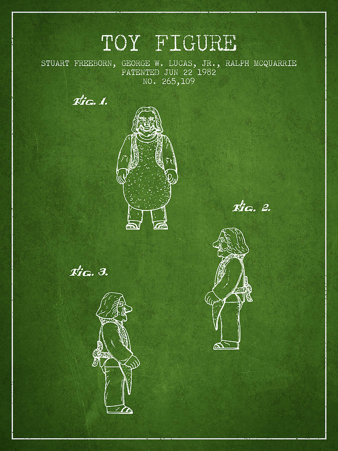 Star Wars Toy Figure Patent Drawing From 1982 - Green Digital Art