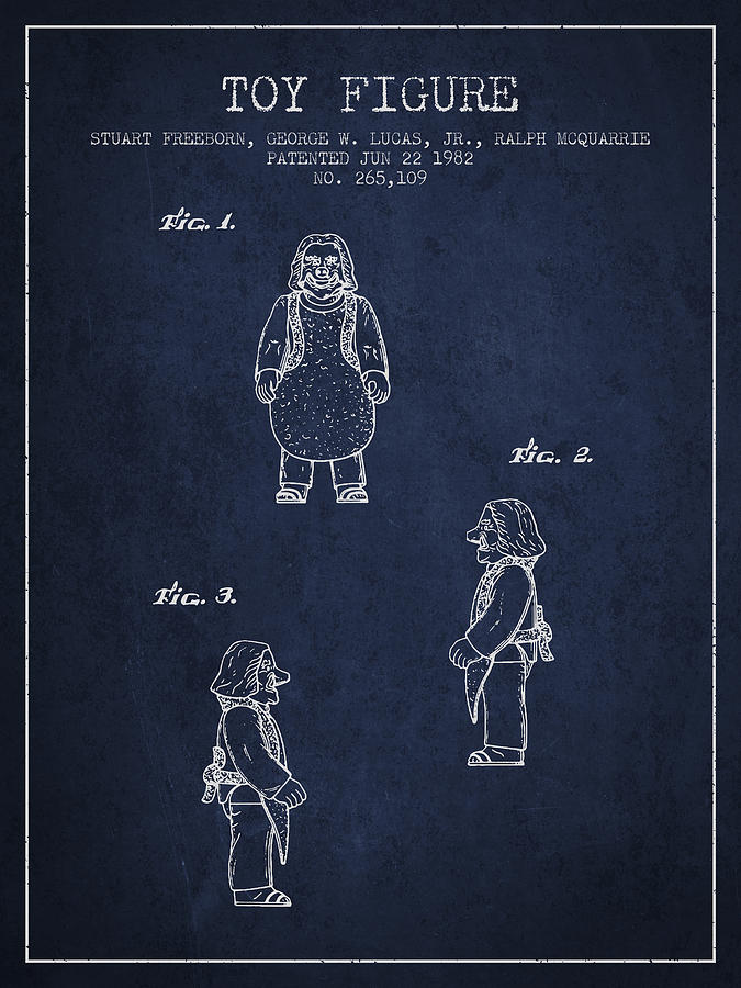 Star Wars Toy Figure Patent Drawing From 1982 - Navy Blue Digital Art