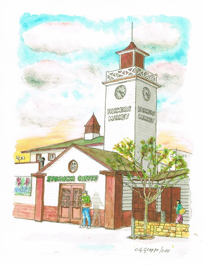 Starbucks Coffee at Farmers Market in Fairfax Ave and 3rh Street - Los Angeles - California Painting by Carlos G Groppa