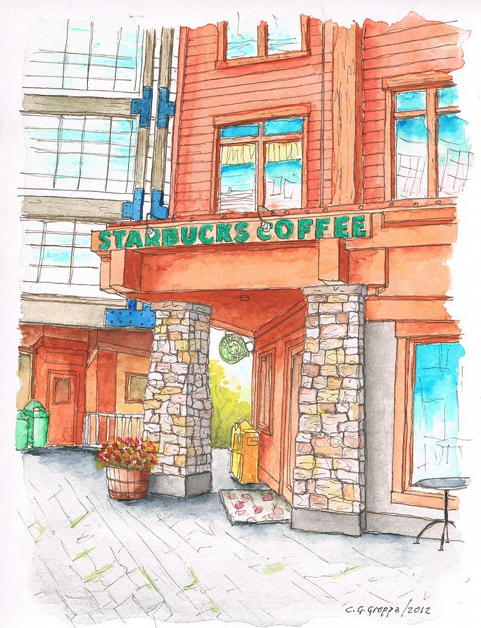 Starbucks Coffee in Mammoth Lake, California Painting by Carlos G Groppa