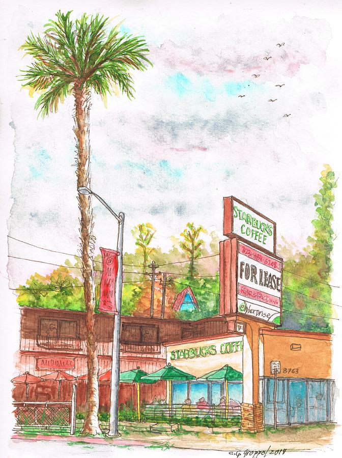 Starbucks Coffee in Sunset Blvd - West Hollywood - California Painting by Carlos G Groppa