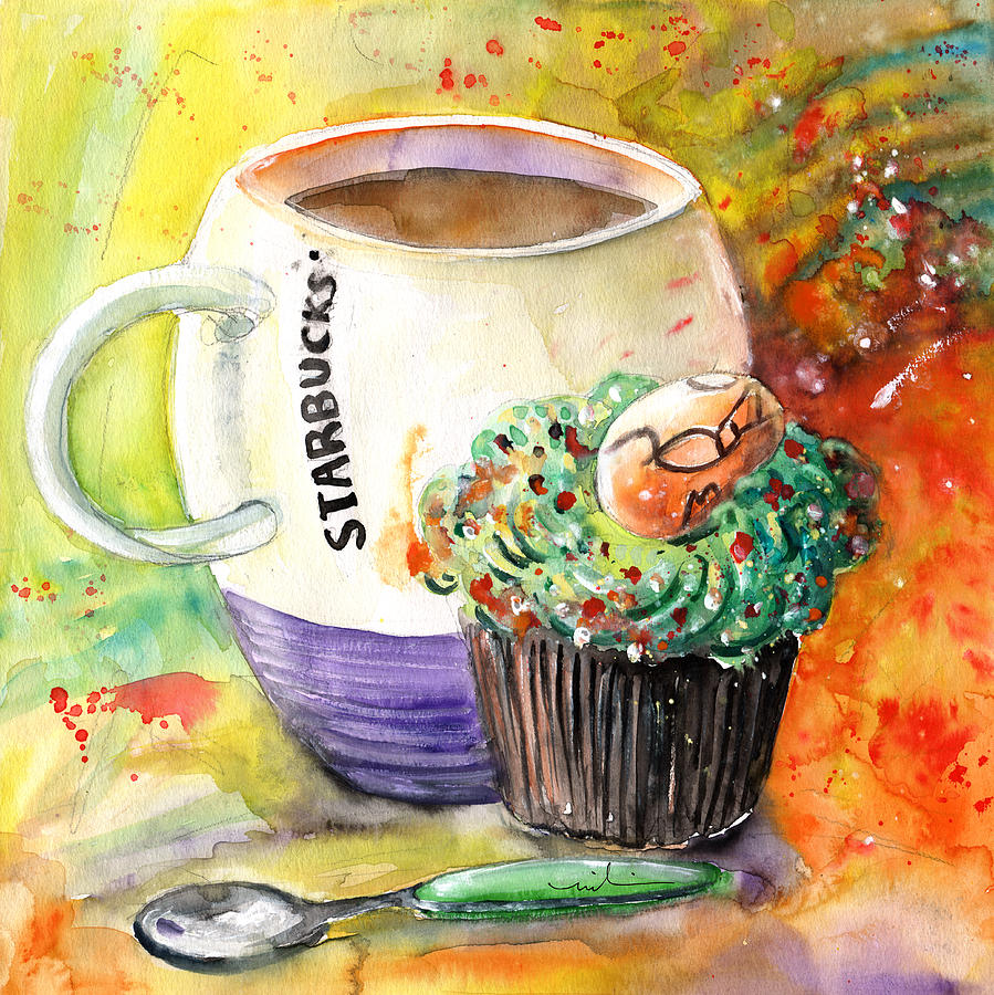 Starbucks Mug and Easter Cupcake Painting by Miki De Goodaboom