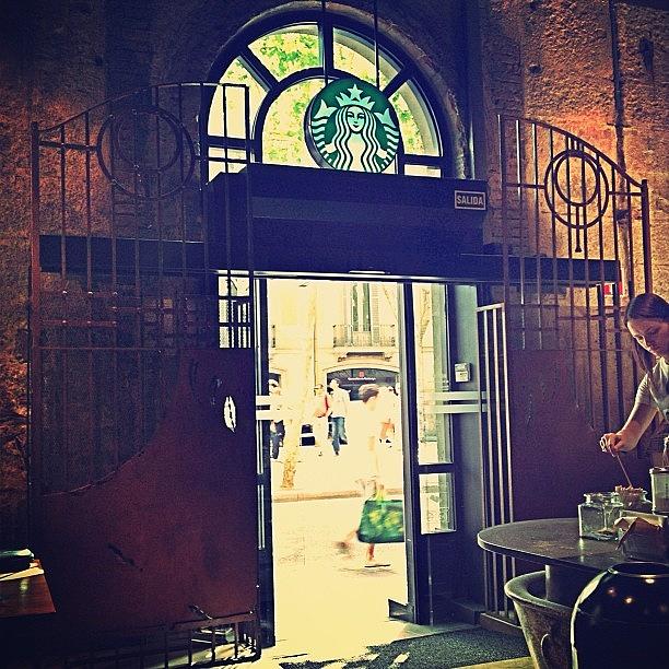 Coffee Photograph - Starbucks, The Ramblas, Barcelona by Robert Campbell