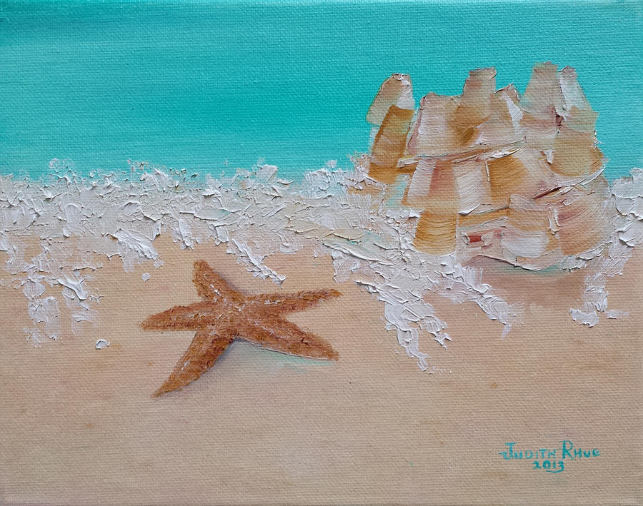 Starfish and Sandcastle Painting by Judith Rhue