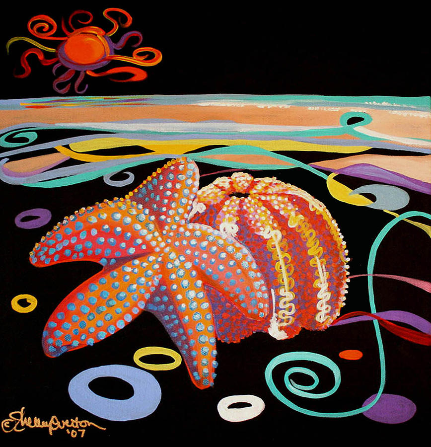 Starfish and the Sea Urchin Mixed Media by Shelley Overton