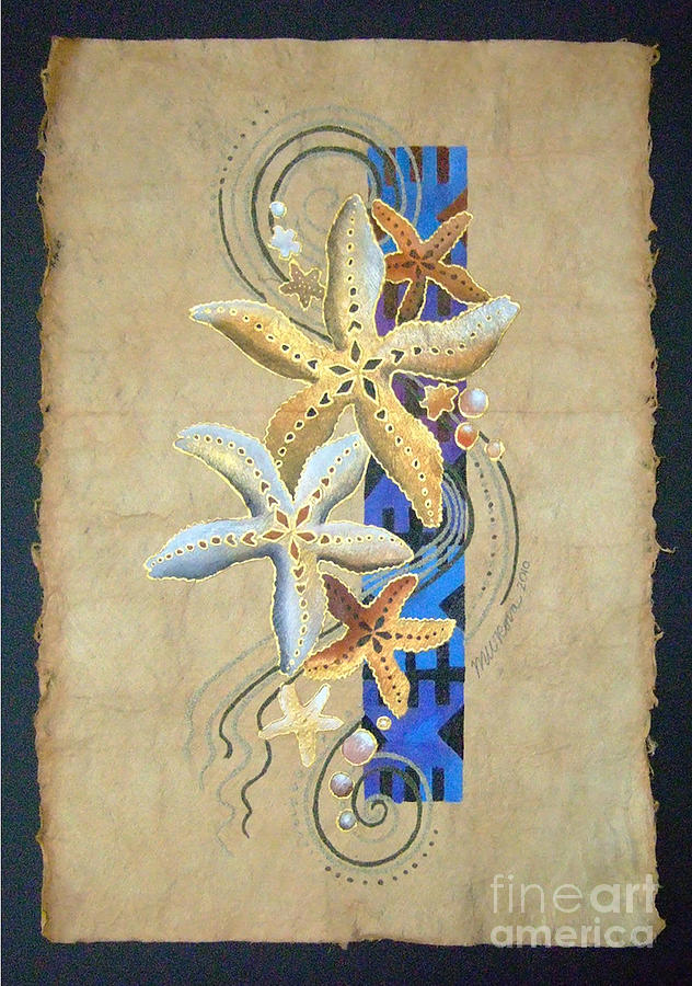 Nature Painting - Starfish on Blue Masi by Maria Rova