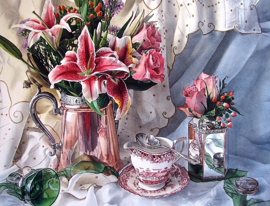 Still Life Painting - Stargazer lilies by Kimberly Meuse