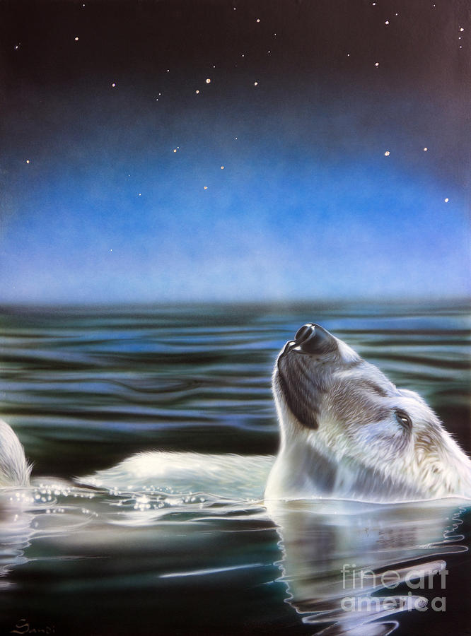 Polar Bear Painting - Stargazer by Sandi Baker