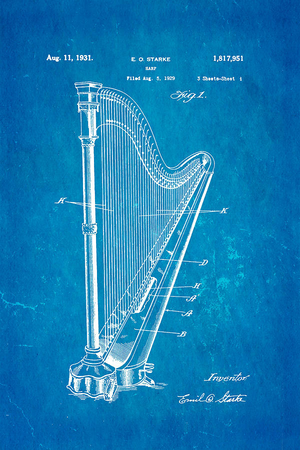 Music Photograph - Starke Harp Patent Art 1931 Blueprint by Ian Monk