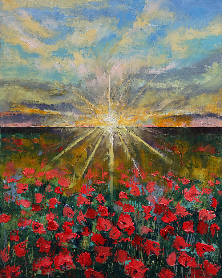 Starlight Poppies Painting by Michael Creese