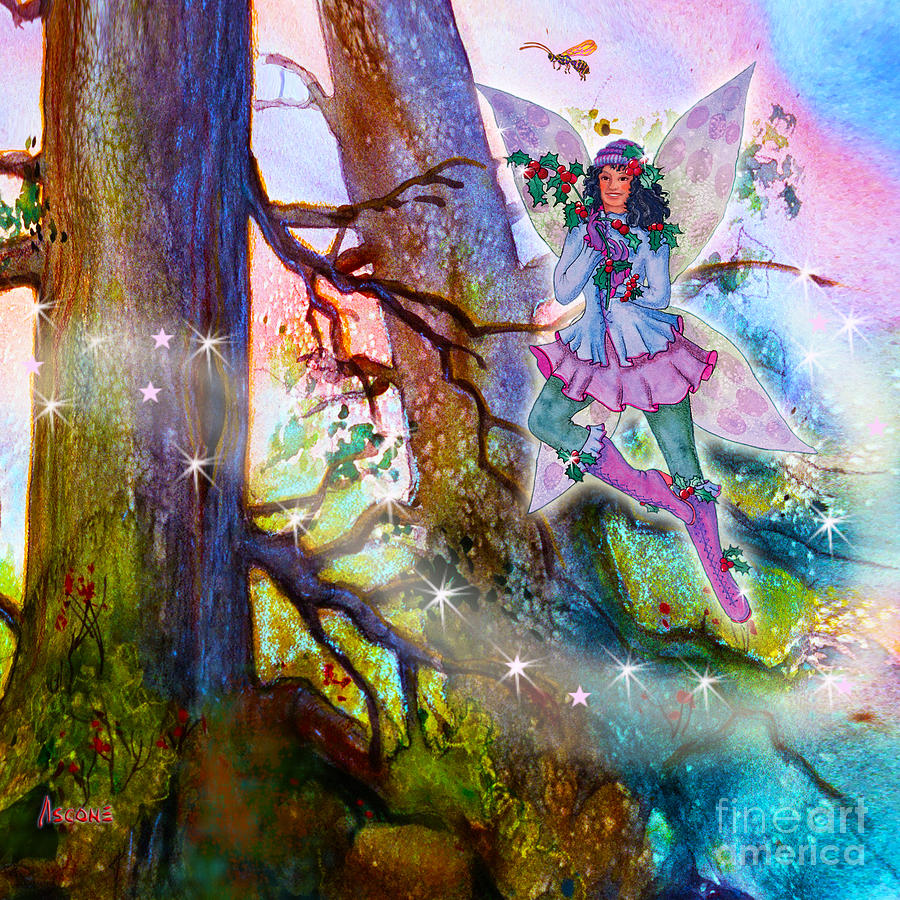 Starr Lynn Holly Berry Fairy Painting by Teresa Ascone