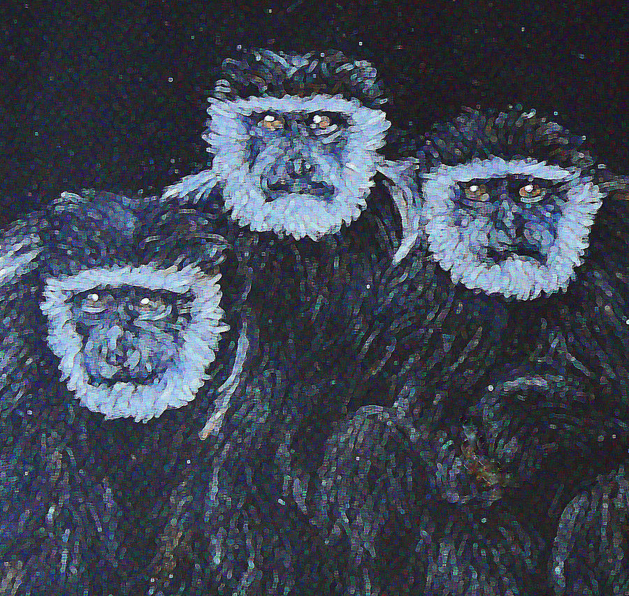 Monkey Painting - Starry-eyed Colobus Trio by Margaret Saheed
