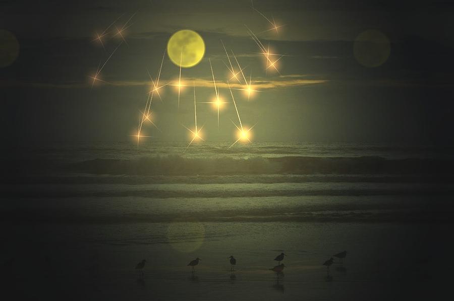 Water Digital Art - Starry Moon by C J McConnehead