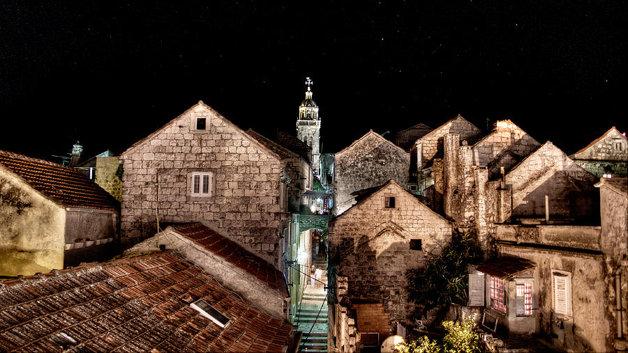 Starry night above the Rooftops of Korcula Photograph by Weston Westmoreland
