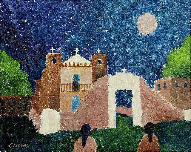 New Mexico Landscape Painting - Starry Night at the Pueblo by Carolene Of Taos