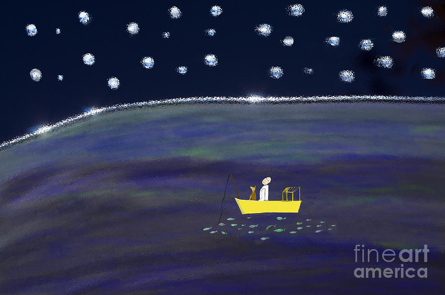Starry Night Fishing Digital Art by Haleh Mahbod