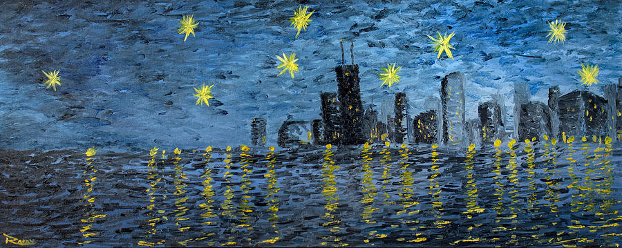 Starry Night in Chicago Painting by Rafay Zafer