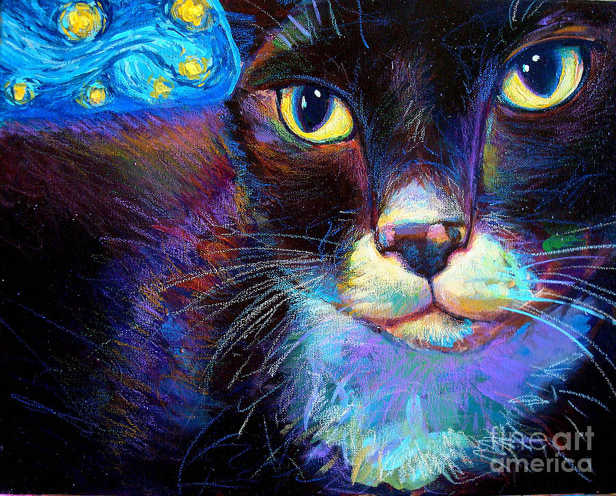 Cat Painting - Starry Night Jack by Robert Phelps
