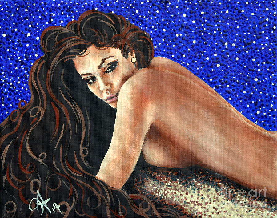 Starry Night Female Woman Mermaid Night Stars Long Hair Beautiful Sky Figure Jackie Carpenter Painting by Jackie Carpenter