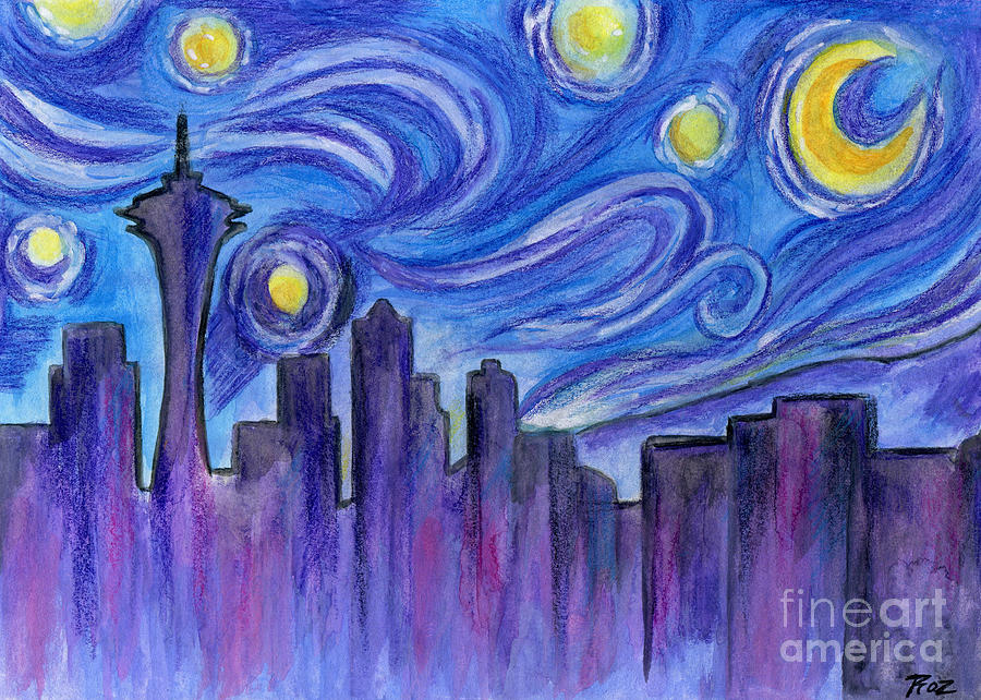 Starry Night Over Seattle Painting by Classic Visions Gallery