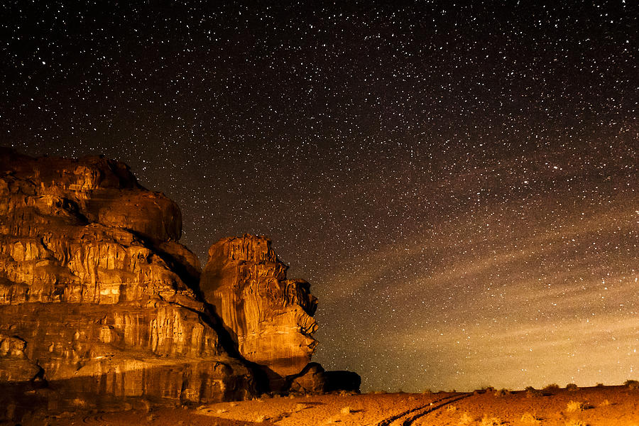 Starry sky on desert of Wadi Rum Photograph by Cinoby
