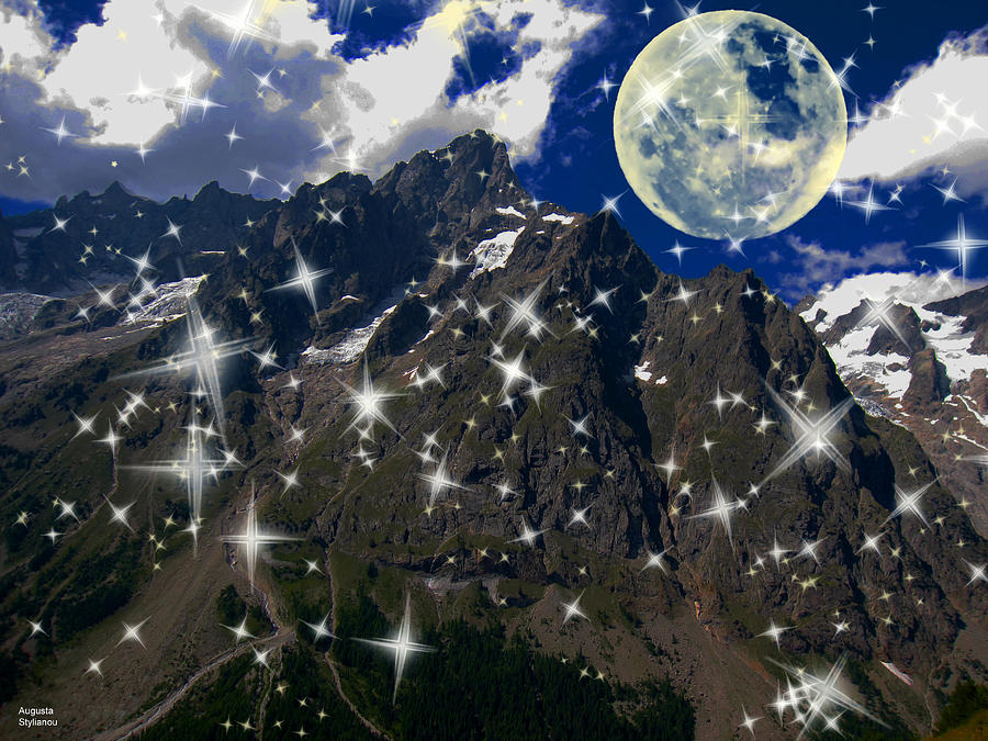 Stars and Moon on Alps Digital Art by Augusta Stylianou