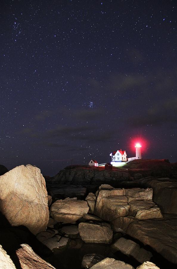 Stars Over Nubble Lighthouse Photograph by Andrea Galiffi