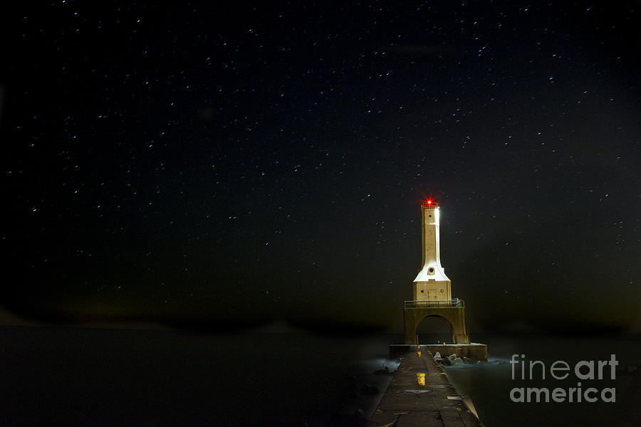 Lake Michigan Photograph - Stars over Port Washington Lighthouse by Twenty Two North Photography