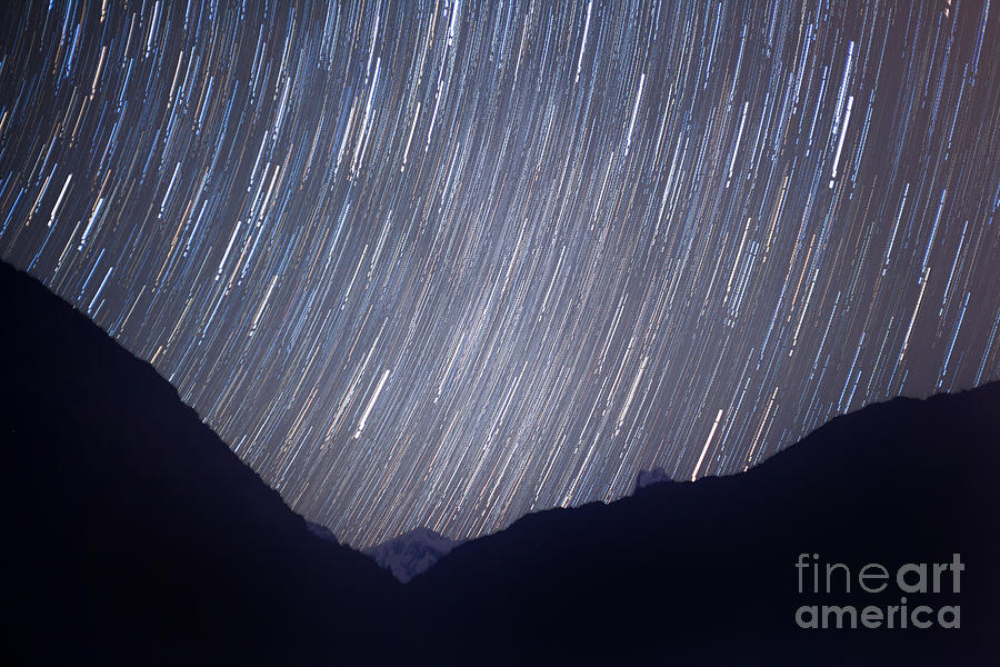 Nature Photograph - Startrail Himalaya Night scape by Raimond Klavins