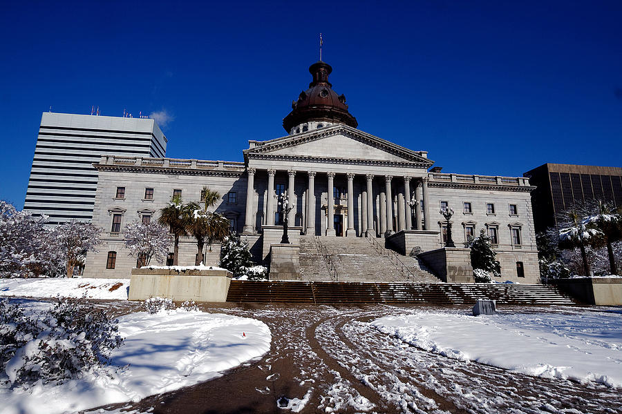 State House Snow Color Photograph