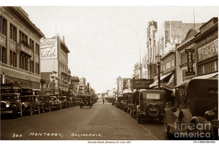 Car Photograph - State Theatre Alvarado Street Monterey California  circa 1927 by Monterey County Historical Society