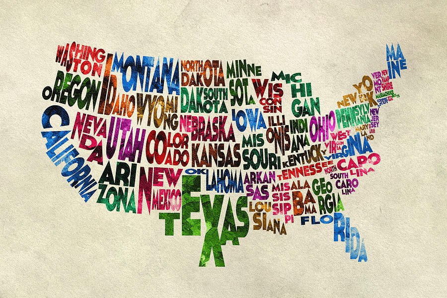 City Painting - States of United States Typographic Map - Parchment Style by Inspirowl Design