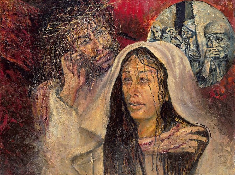 Stations Of The Cross Painting - Station IV Jesus Meets His Mother by Patricia Trudeau