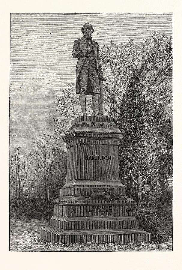 Vintage Drawing - Statue Alexander Hamilton, Central Park by American School