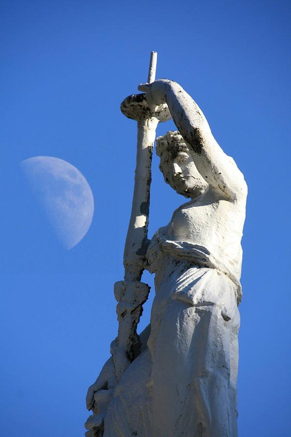 Statue and Moon Photograph by Pat Moore