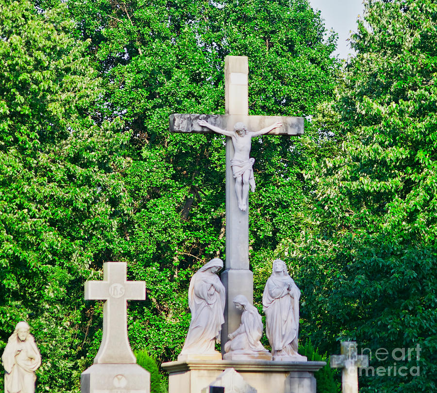 Statue - Crucifix And Crosses - Luther Fine Art Photograph by Luther Fine Art