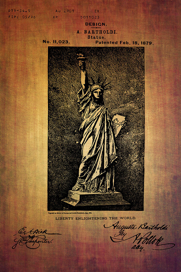 Statue if liberty original patent by Bartholdi 1879 Digital Art by Eti Reid